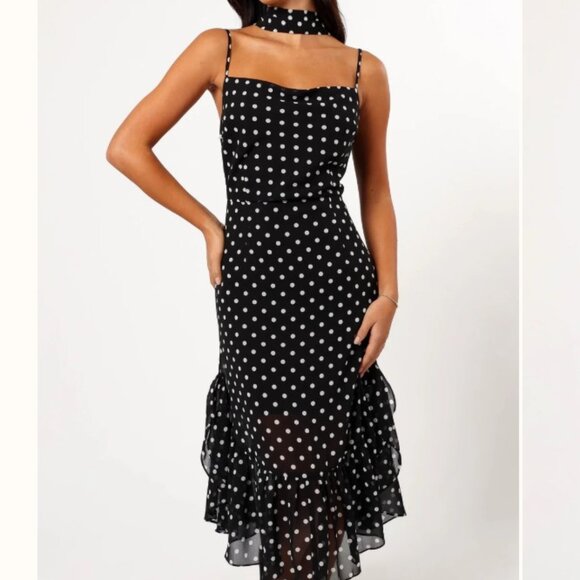 Petal + Pup Francesca Midi Dress | Black Polka Dot | Size S - Picture 1 of 9